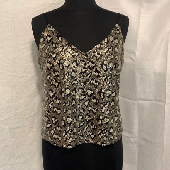 Le Lis Sequin Leopard Print Cami Top, NWT, Size Large- fits 10/12, Fully Lined - Picture 1 of 14